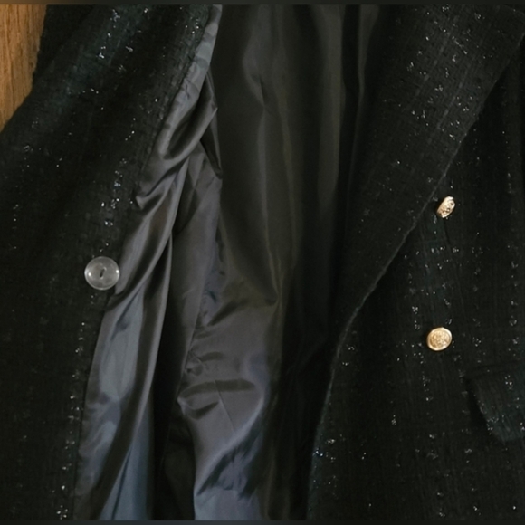 NWT Elegant Black Tweed Double-Breasted Blazer With Gold-Toned Buttons Size M - Picture 5 of 7